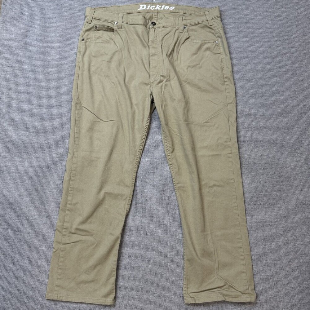 Dickies Mens Khaki Pants Stretch Straight Leg Pockets Tan Trouser Size 40X30